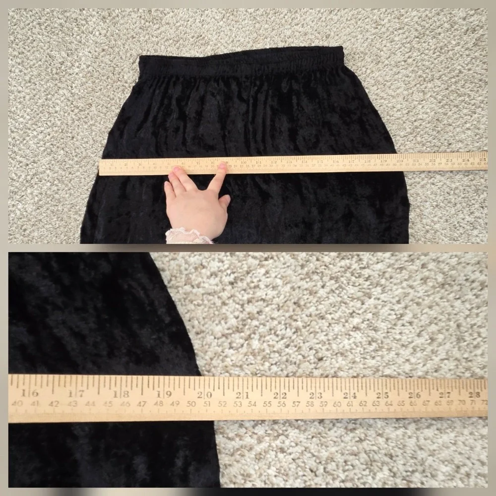 VTG White Stag Midi Skirt Whimsigoth Crushed Velvet Embroidered Floral Trim M - Picture 5 of 6